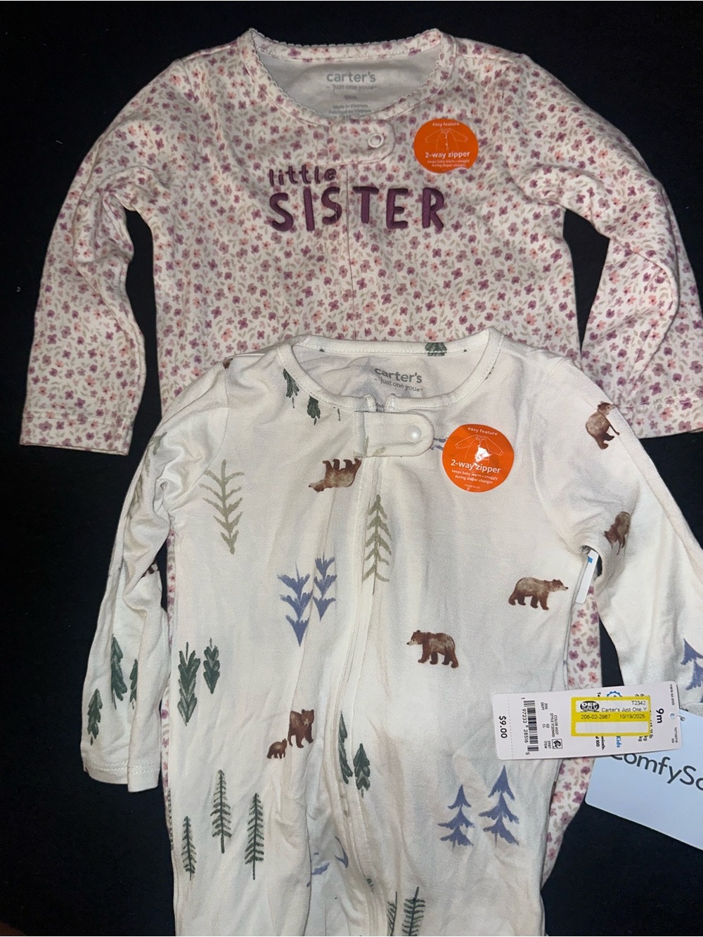 9M Carter's Pink Floral & Cream Bear 2-Pack Sleepers